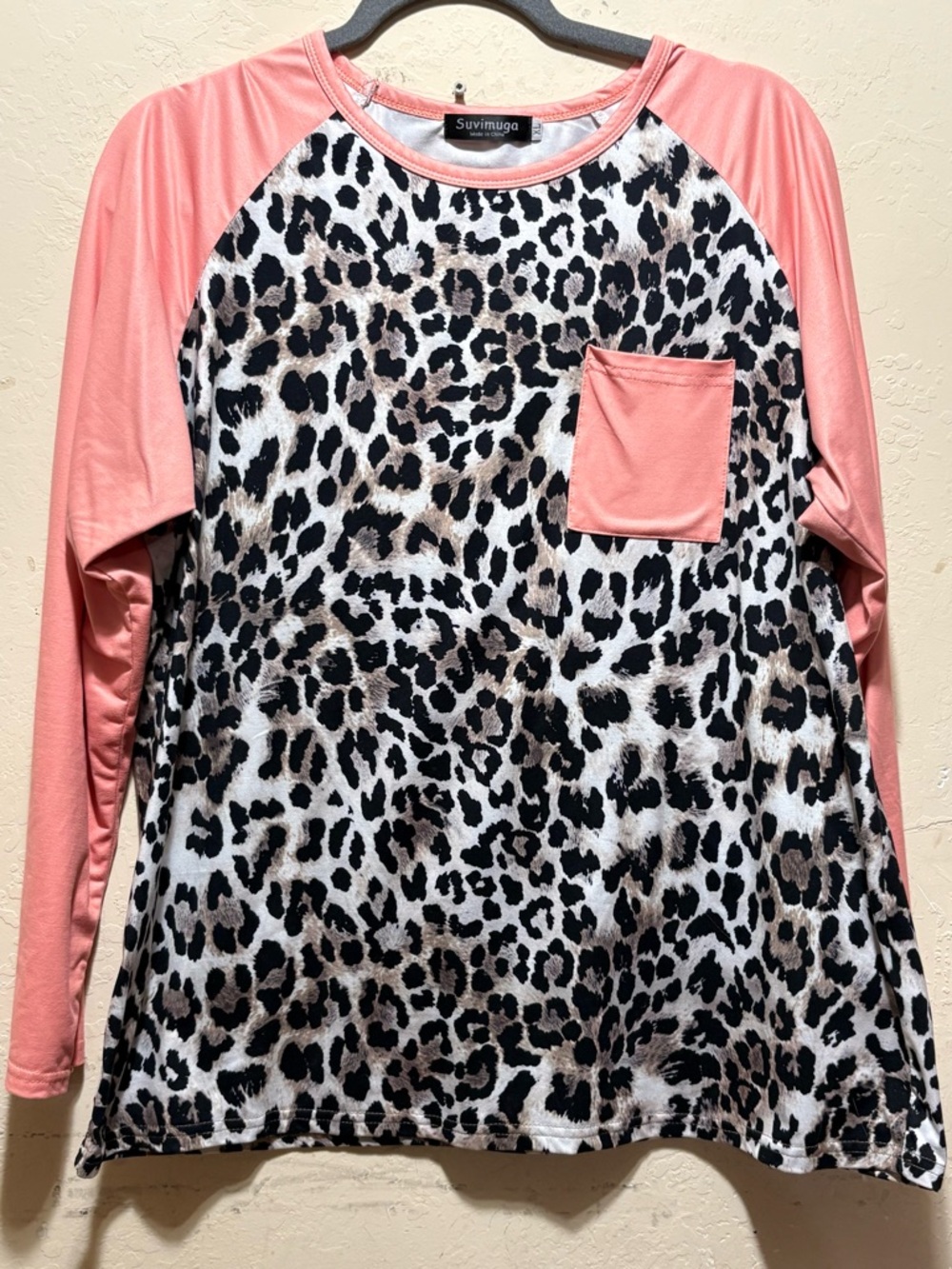 Pink Raglan Leopard Print Pocket Blouse